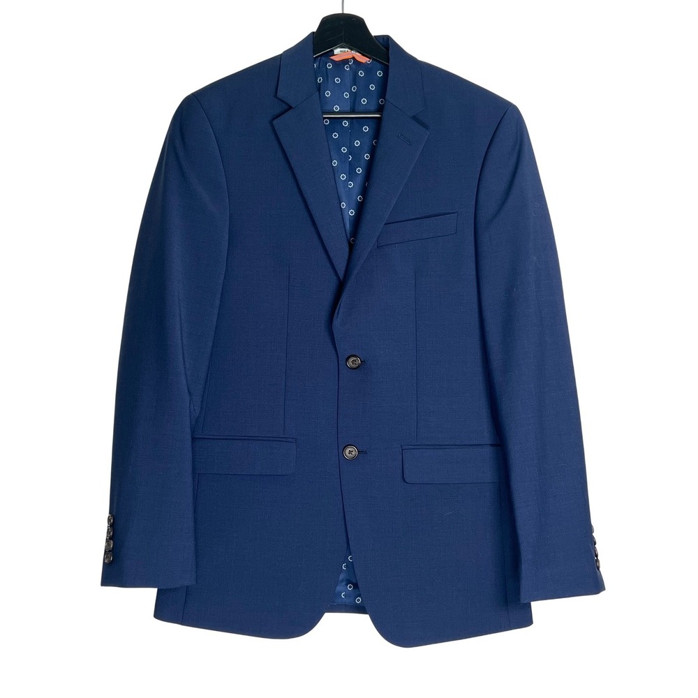 Crown & Ivy Mens 36R Navy Blue Wool Blend Two Button Blazer Sport Coat